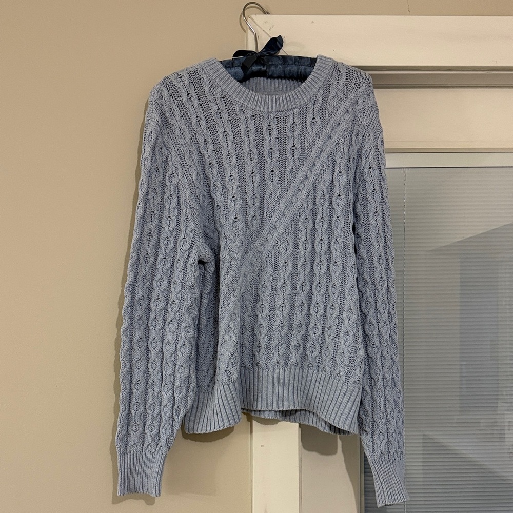 Christian Siriano Light Blue Cable-Knit Crewneck Sweater